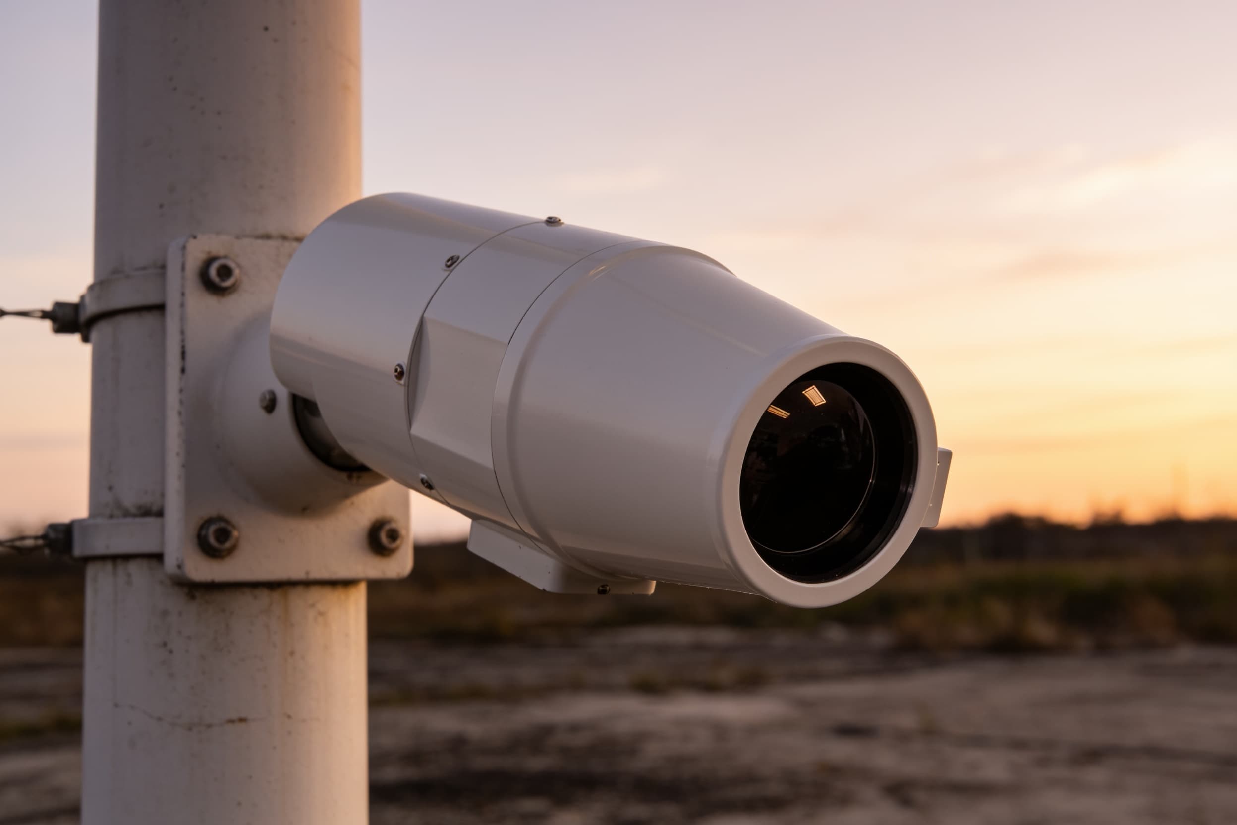 A thermal zoom camera mounted on a perimeter security mast