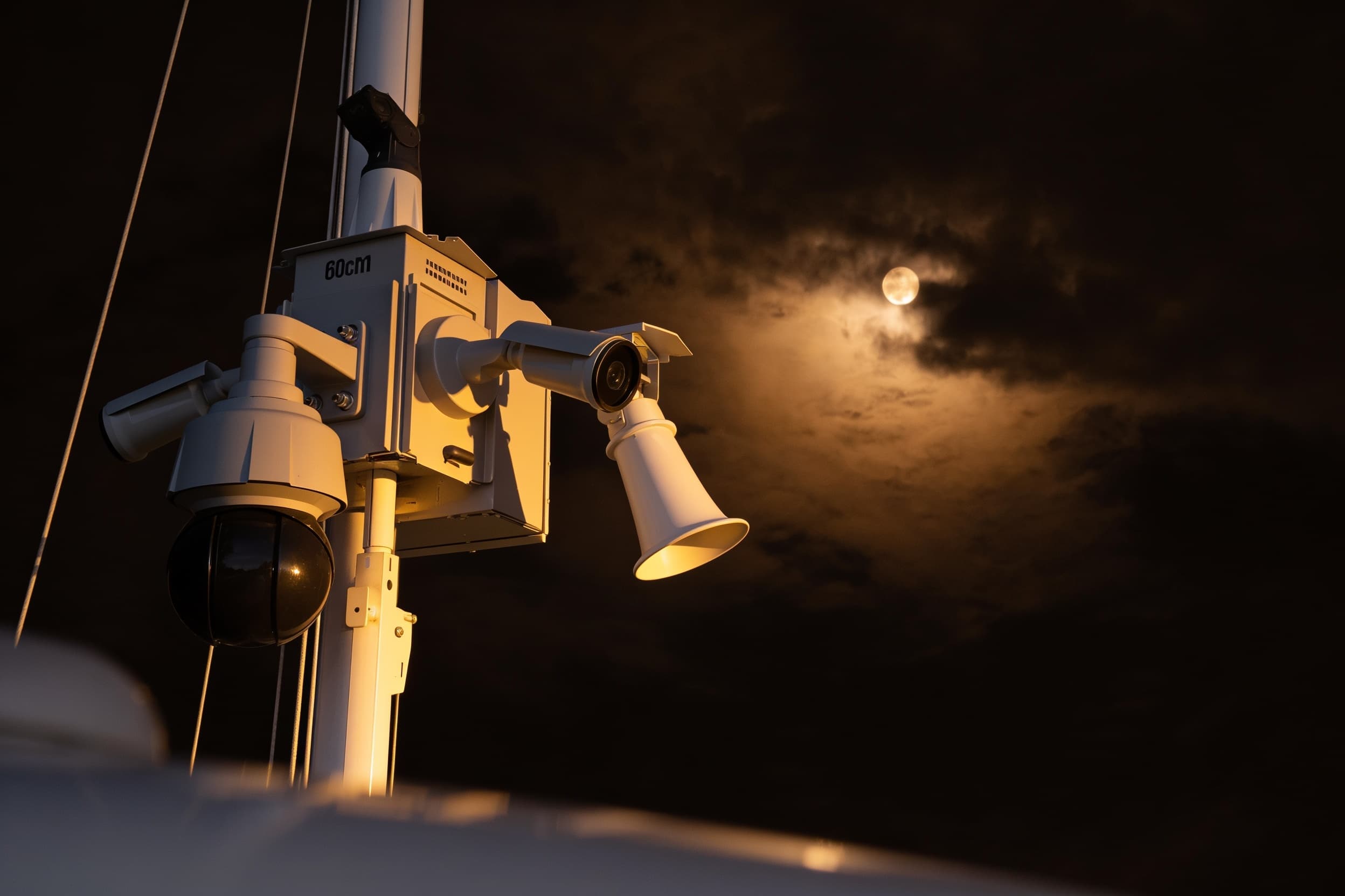 Thermal security camera against the night sky