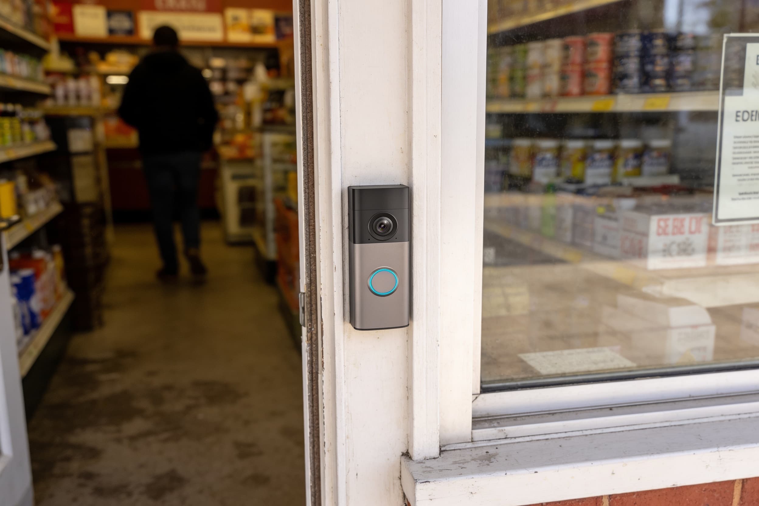 Video doorbell on a shop entry